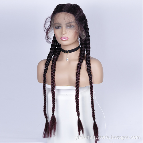 FZY Synthetic Hair Wig Glueless 99J color Braided Lace Wigs Vendor Africa Double Braid Lace Wigs for Black Women Perruque Tresse